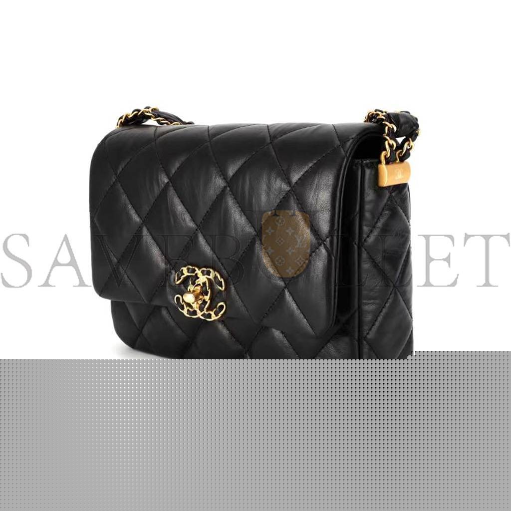 Ch*el master 23k wide shoulder strap chain cowhide hobo bag black as4423 (20*15*5cm)